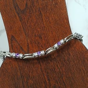 Silver-tone Tennis Bracelet Amethyst & Rhinestones